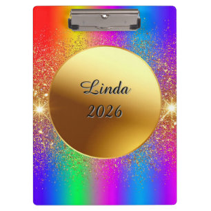 Colorful Gradient Background with Golden Circle Clipboard