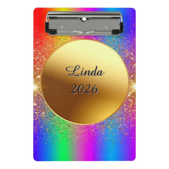 Colorful Gradient Background with Golden Circle Mini Clipboard (Front)