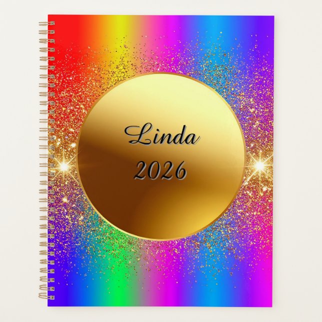 Colorful Gradient Background with Golden Circle Planner (Front)
