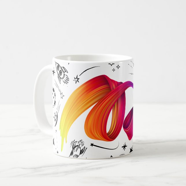 Colorful Gradient Brush Art with Space Doodles Coffee Mug (Front Left)