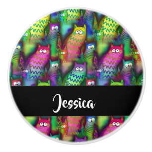 Colorful gradient cats pattern ceramic knob