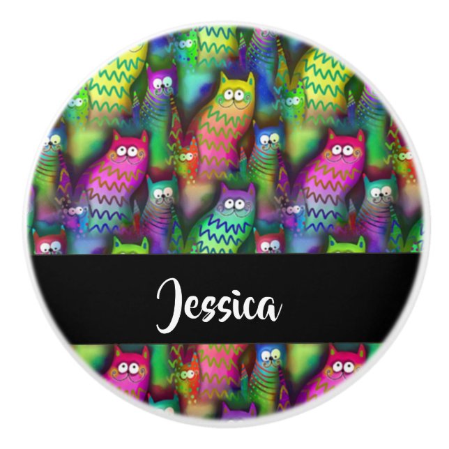 Colorful gradient cats pattern ceramic knob (Front)