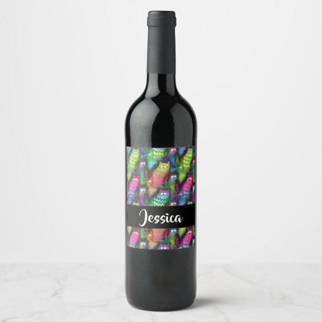 Colorful gradient cats pattern wine label (Front)