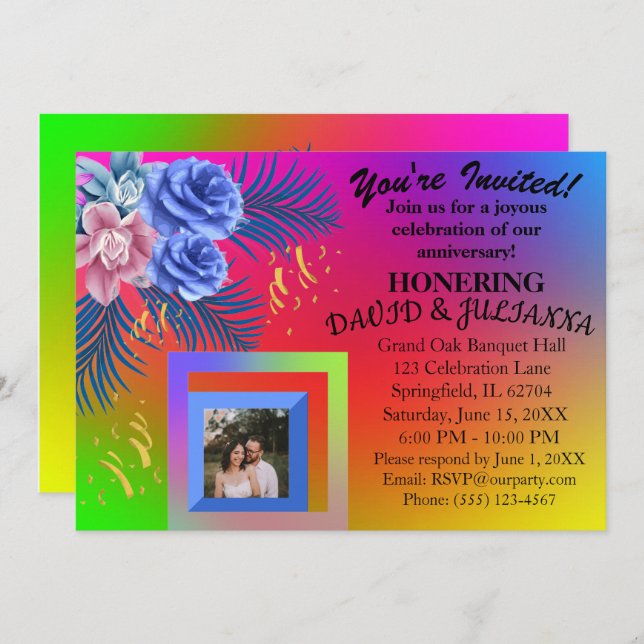 Colorful Gradient Floral Boho Modern Invitation (Front/Back)