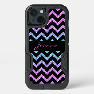 Colorful Gradient Glitter And Black Chevron iPhone 13 Case