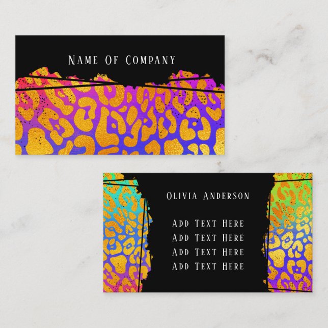 Colorful Gradient Golden Leopard Print Business Card (Front/Back)