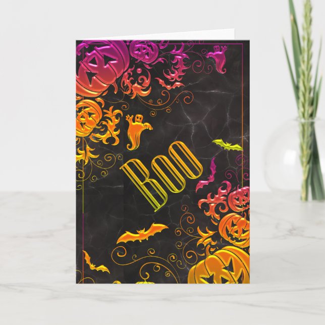 Colorful Gradient Halloween Boo Card (Front)