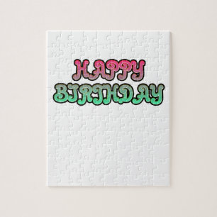 Colorful Gradient Happy Birthday Typography Jigsaw Puzzle