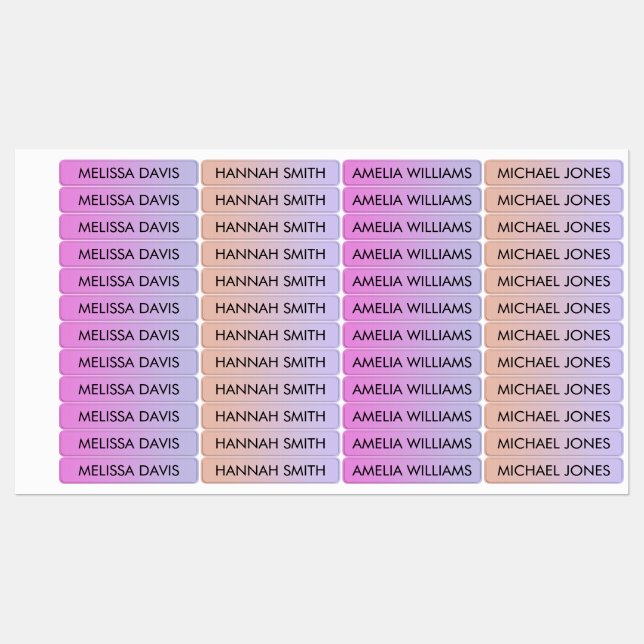 Colorful Gradient Kids Waterproof Name Labels (Sheet)