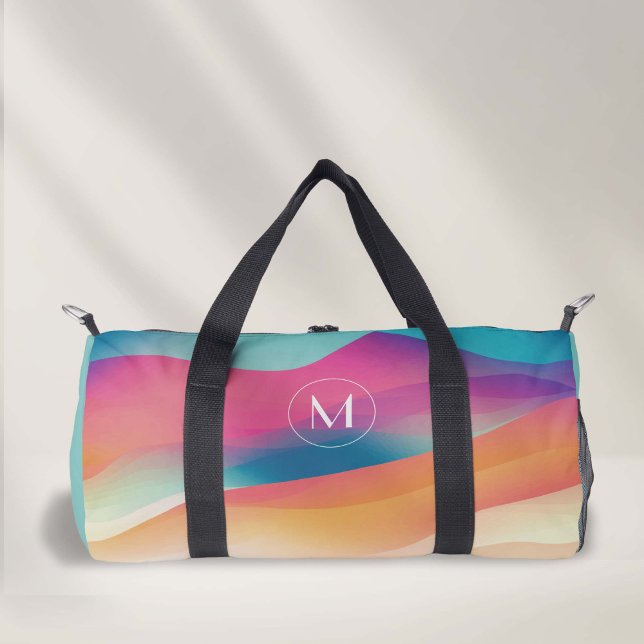 colorful gradient modern monogram dance duffle bag (Abstract colorful, simple monogram small dance duffel bag.)