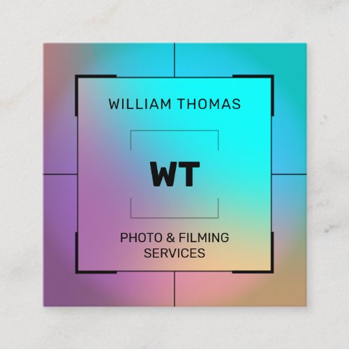 Colorful gradient photo aim square business card