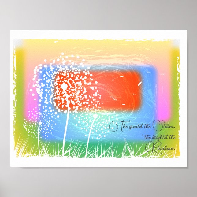 Colorful Gradient Rainbow Dandelion Motivational Poster (Front)