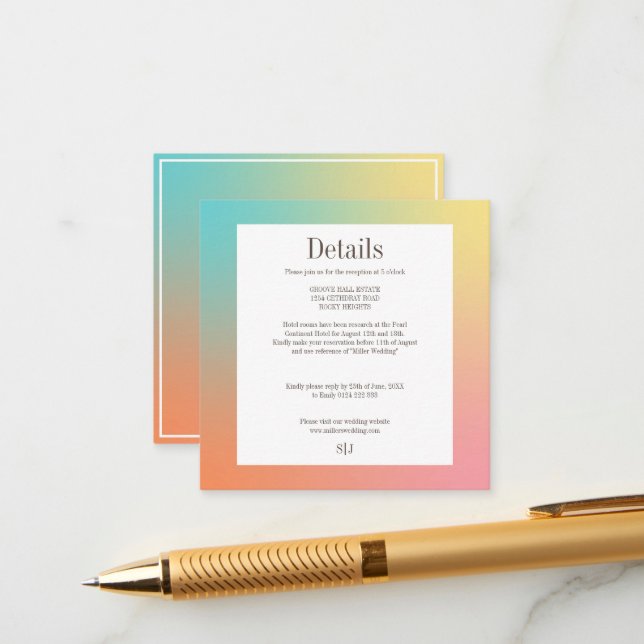 Colorful Gradient Retro Elegant Wedding  Enclosure Card (Front/Back In Situ)