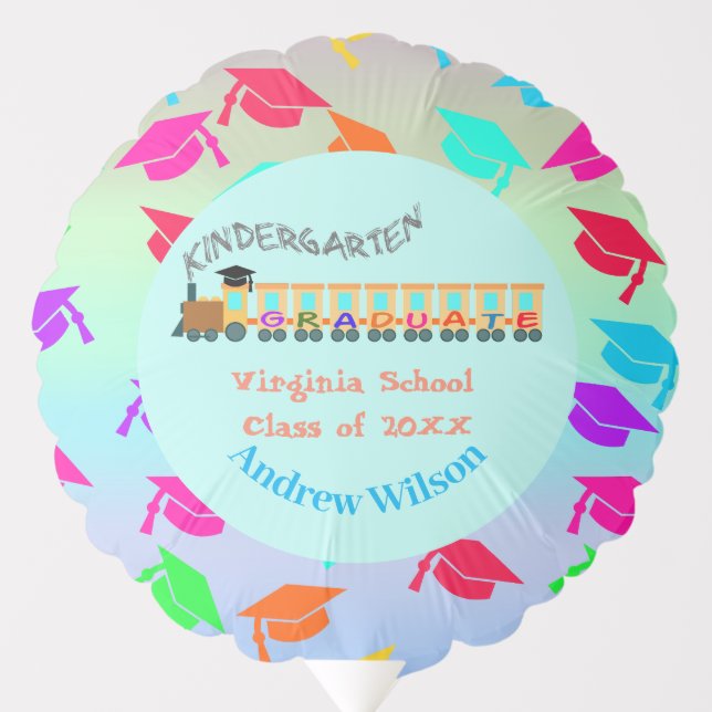 Colorful Graduation Cap and Cute Train Balloon (Front)
