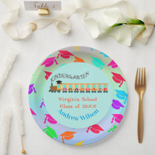 Colorful Graduation Cap Graduation Train Paper Plates