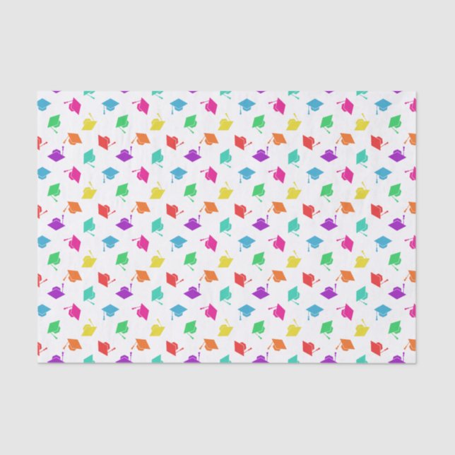 Colorful Graduation Cap Pattern Tissue Paper (Front)