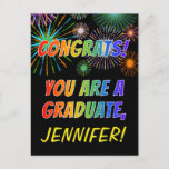 [ Thumbnail: Colorful Graduation Congratulations + Custom Name Postcard ]