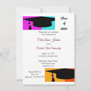 Colorful Graduation Hat & Tassel Grad Invitation