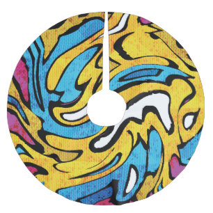 Colorful Graffiti Abstract Black Background Brushed Polyester Tree Skirt