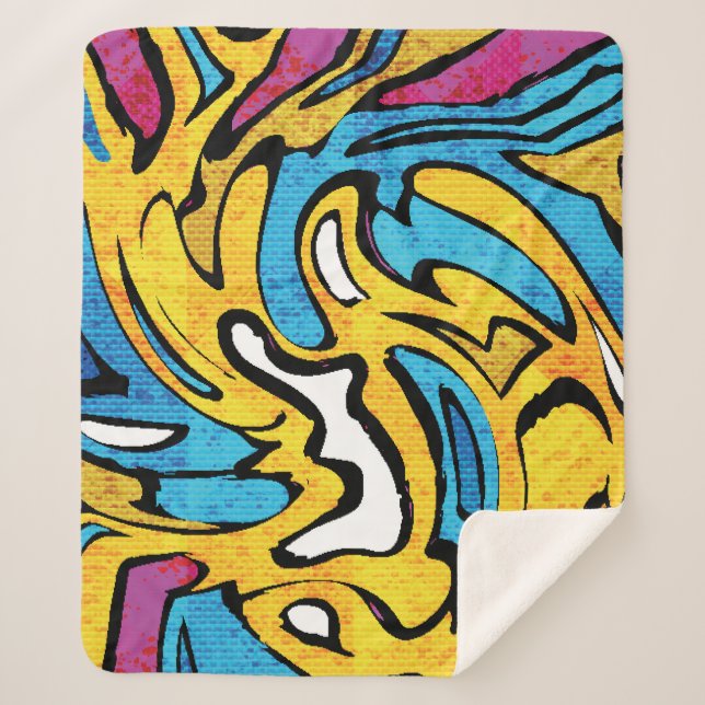 Colorful Graffiti Abstract Black Background Sherpa Blanket (Front)