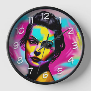 Colorful Graffiti Art Beautiful Fierce Woman Clock