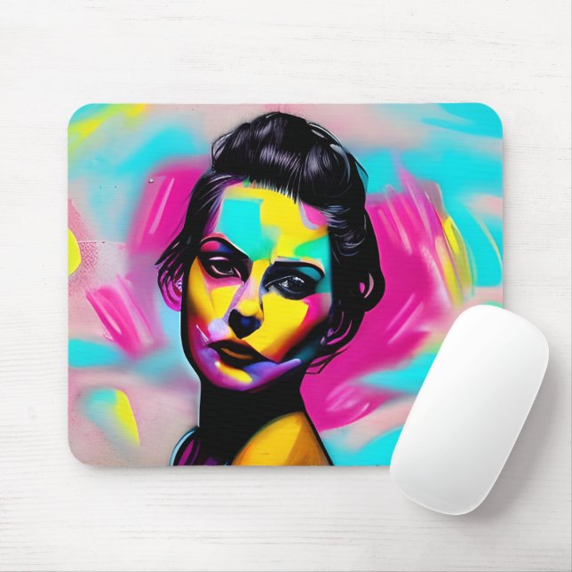 Colorful Graffiti Art | Beautiful Fierce Woman Mouse Pad (With Mouse)