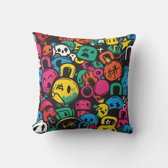 Colorful Graffiti Art Throw Pillow (Front)