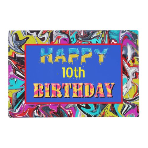 Colorful graffiti birthday with brick wall placemat