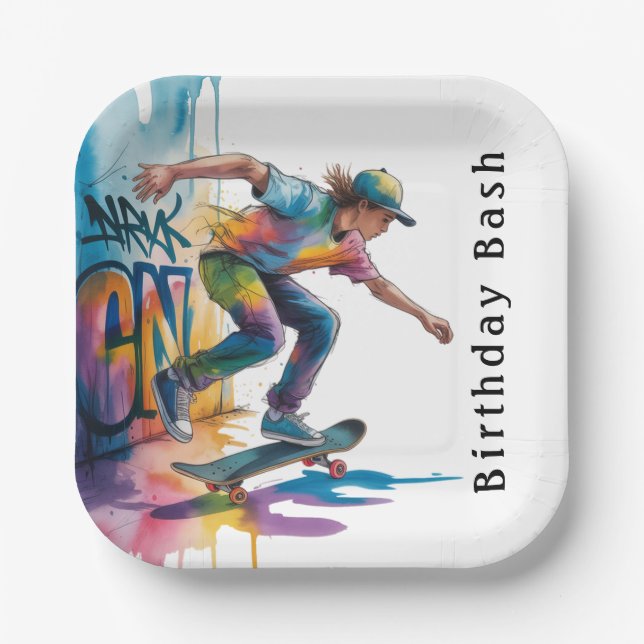 Colorful Graffiti Boy Birthday Bash Paper Plates (Front)