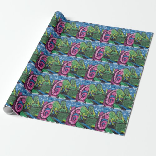 Colorful Graffiti Chameleon Wrapping Paper