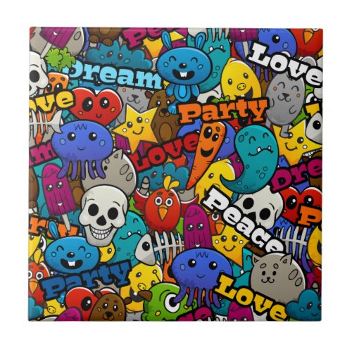 Colorful Graffiti Characters Pattern Ceramic Tile