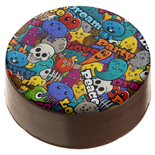 Colorful Graffiti Characters Pattern Chocolate Covered Oreo (Angled)