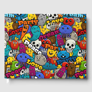 Colorful Graffiti Characters Pattern Guest Book