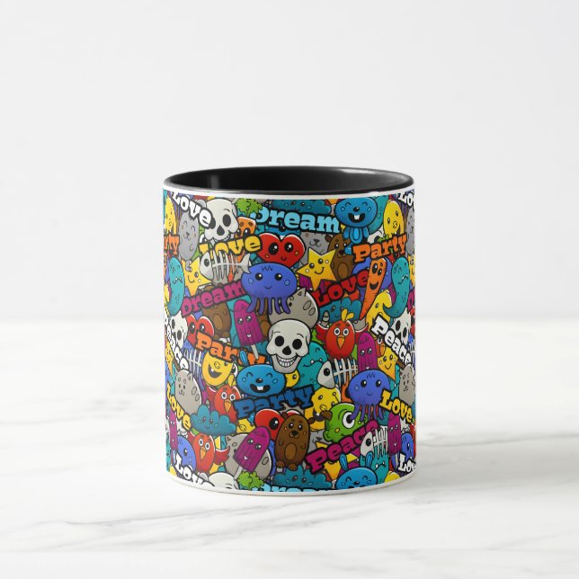 Colorful Graffiti Characters Pattern Mug (Center)