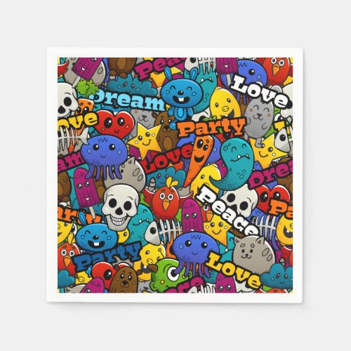 Colorful Graffiti Characters Pattern Napkins