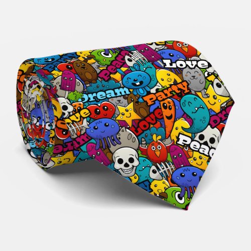 Colorful Graffiti Characters Pattern Neck Tie