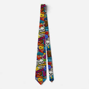 Colorful Graffiti Characters Pattern Neck Tie