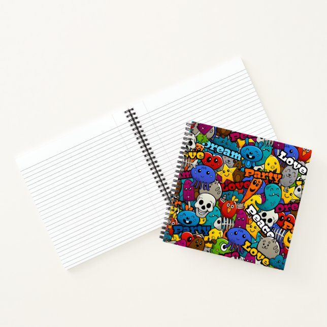 Colorful Graffiti Characters Pattern Notebook (Inside)