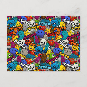 Colorful Graffiti Characters Pattern Postcard