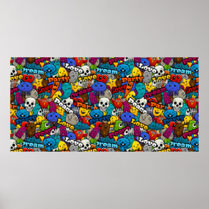 Colorful Graffiti Characters Pattern Poster
