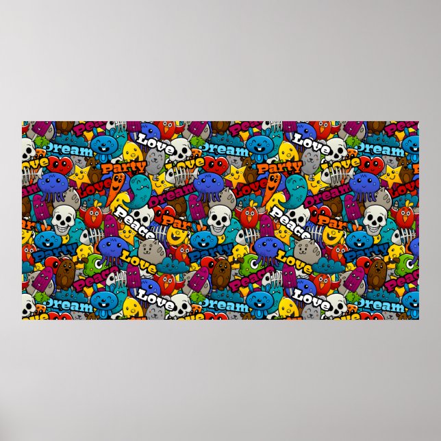 Colorful Graffiti Characters Pattern Poster (Front)