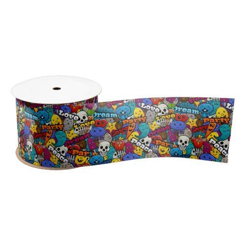 Colorful Graffiti Characters Pattern Satin Ribbon