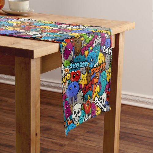 Colorful Graffiti Characters Pattern Short Table Runner