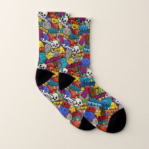 Colorful Graffiti Characters Pattern Socks