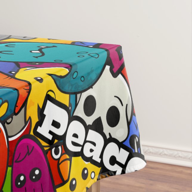 Colorful Graffiti Characters Pattern Tablecloth (In Situ)