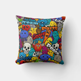 Colorful Graffiti Characters Pattern Throw Pillow