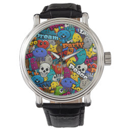 Colorful Graffiti Characters Pattern Watch