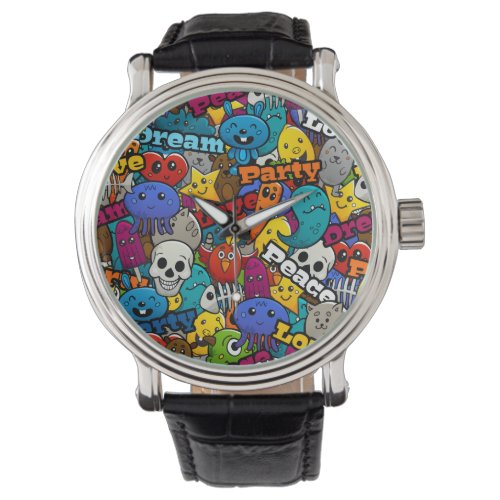 Colorful Graffiti Characters Pattern Watch