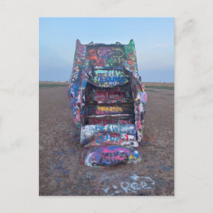 Colorful Graffiti-Covered Wrecked Car Postcard