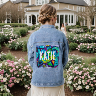 Colorful Graffiti Custom Monogram Name Colorful Denim Jacket
